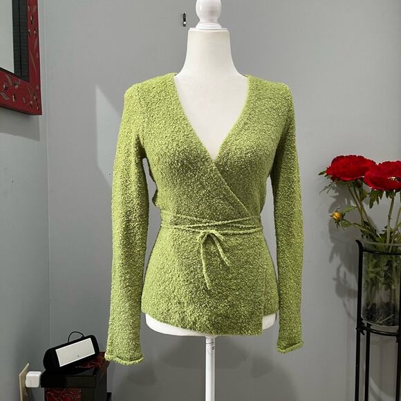 NEW Moda Intl Chenille Wrap Tie Fitted Wool Acrylic Plunge Neck Sweater XS NWOT - Picture 15 of 16